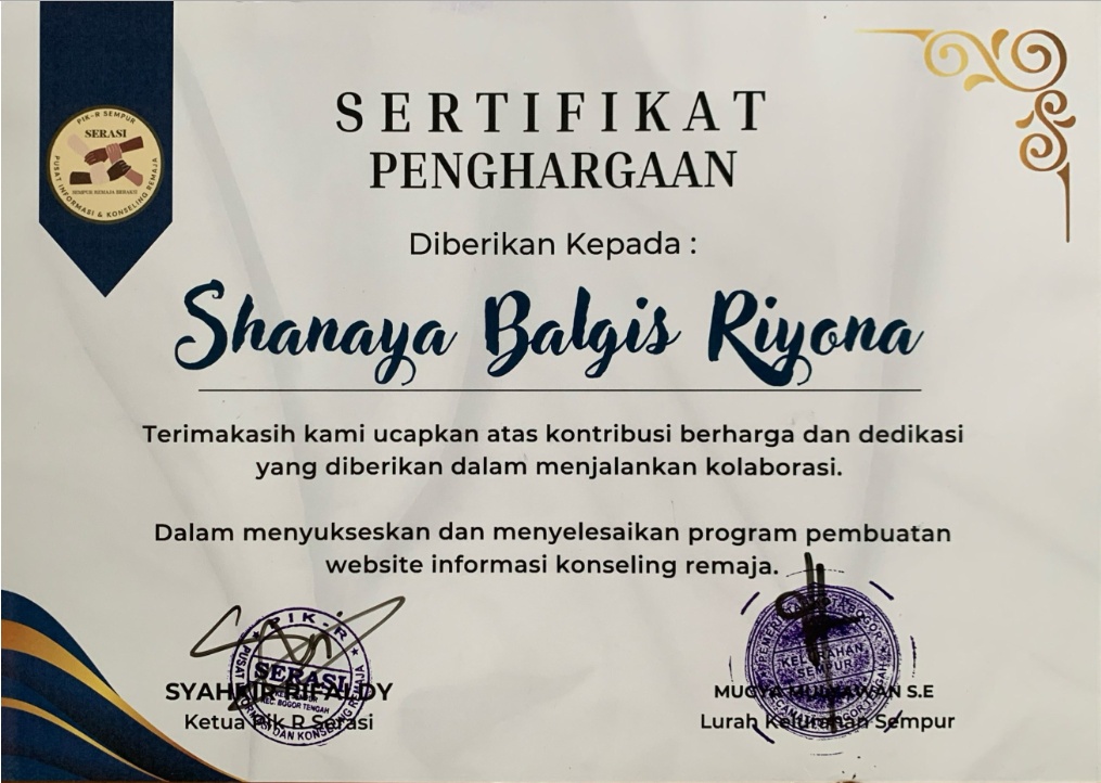 Tampilan website PIK-R SERASI yang dikembangkan oleh mahasiswa STMIK Tazkia